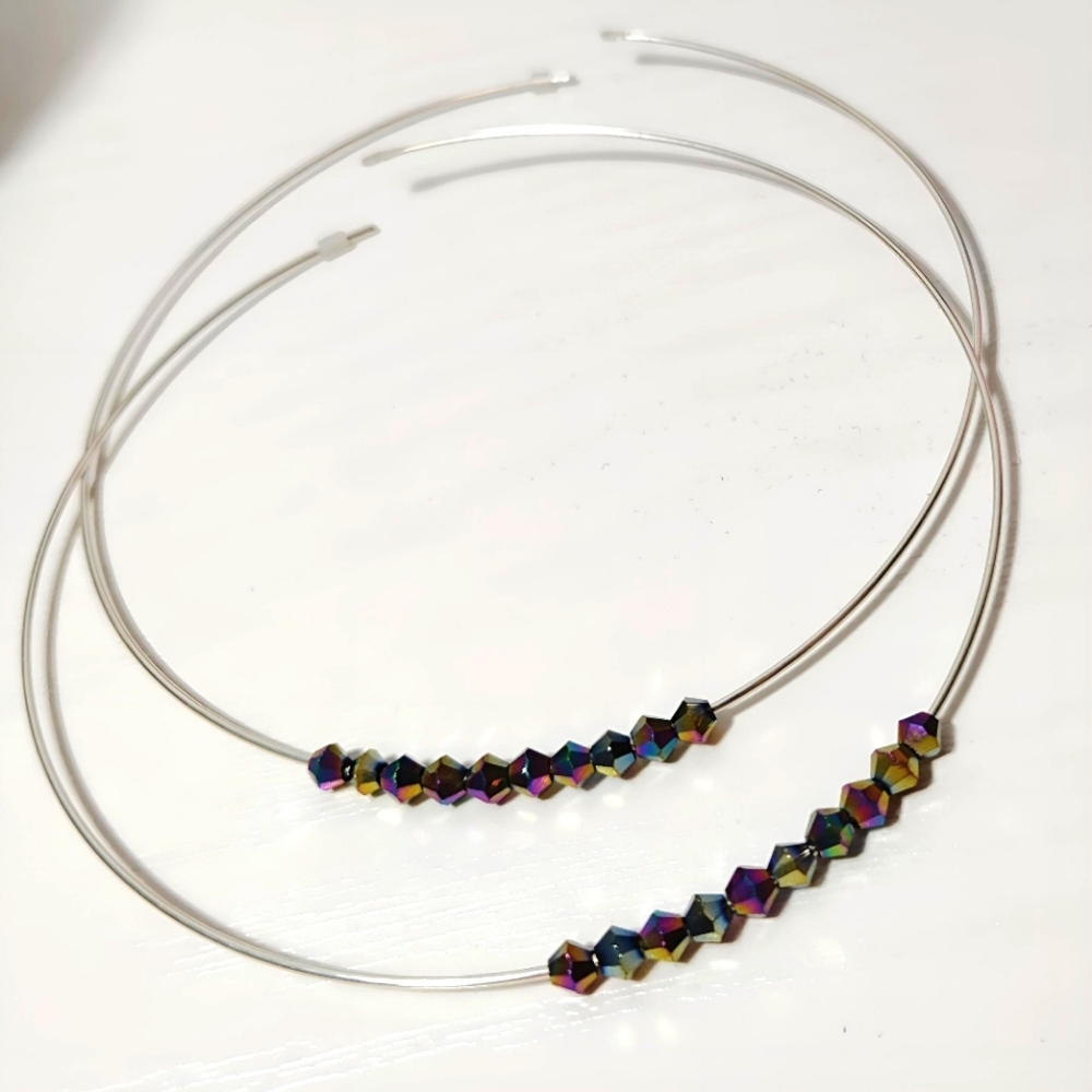 Sterling Silver Oversized 4" Hoop Earrings with Rainbow Bicone Swarovski Crystal